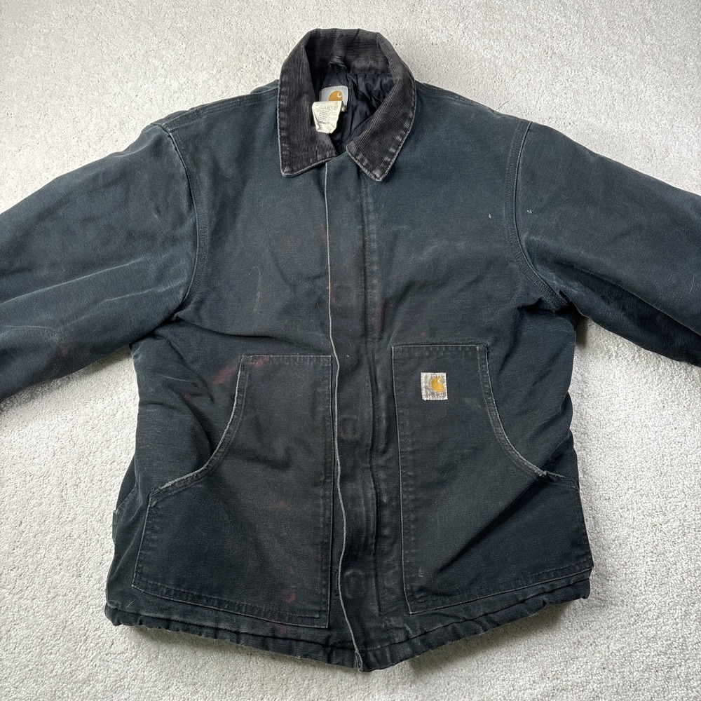 Carhartt‎ J02 BLK Jacket 40 Tall Arctic Quilted Lined Corduroy Collar Black